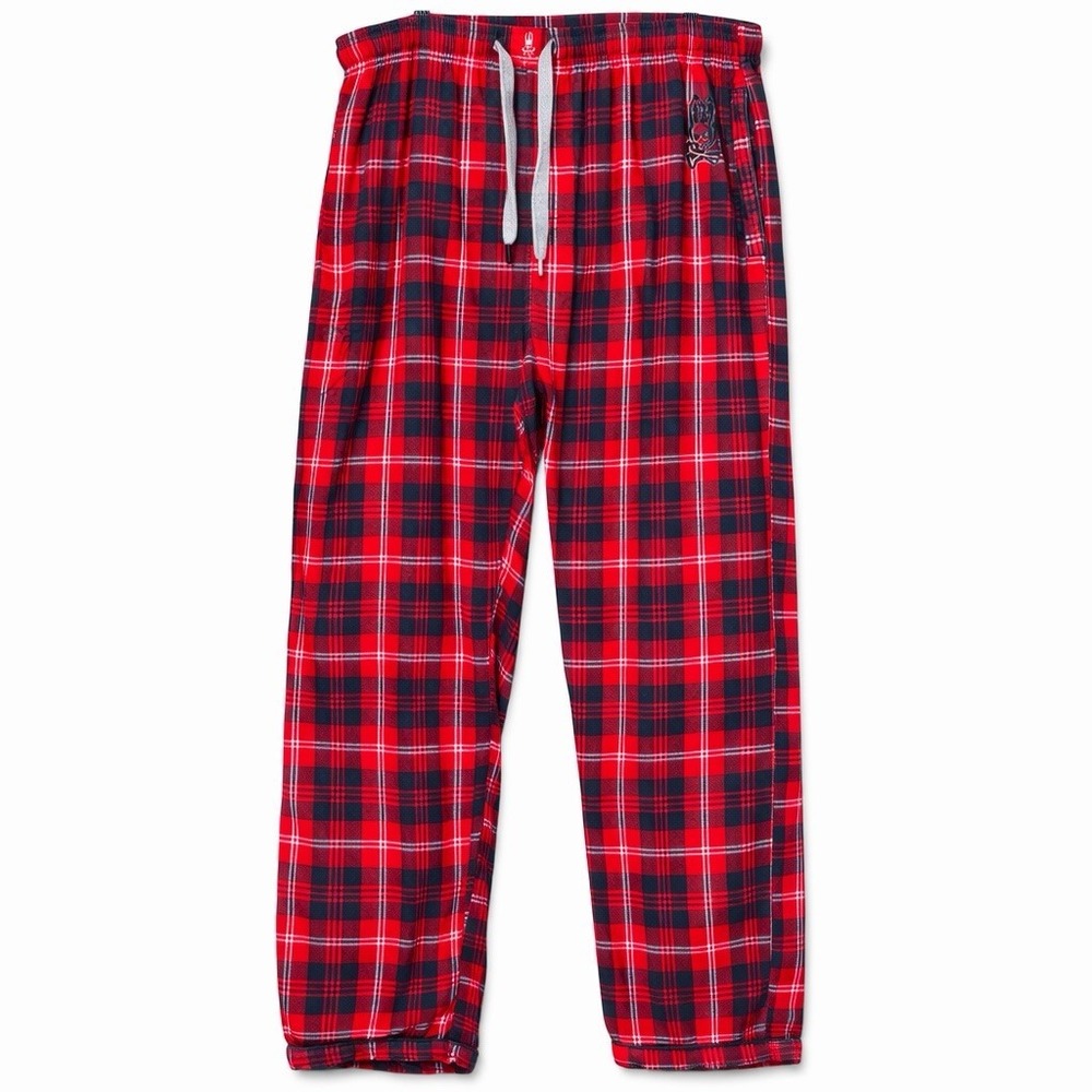 Psycho Bunny Pajama Lounge Pants Men's XL Plaid Red & Gray Drawstring